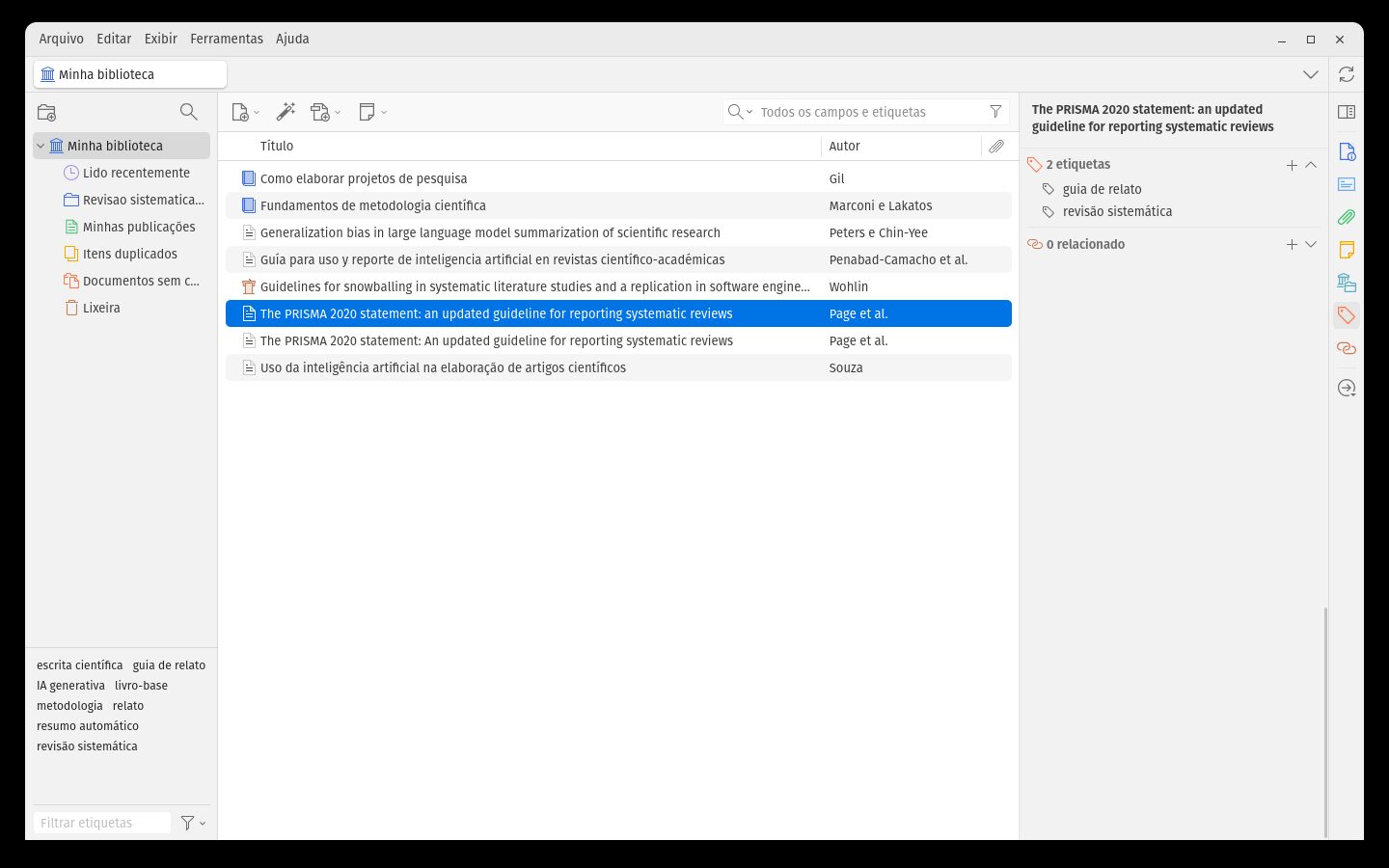 Seção Etiquetas do painel do item e seletor de etiquetas
