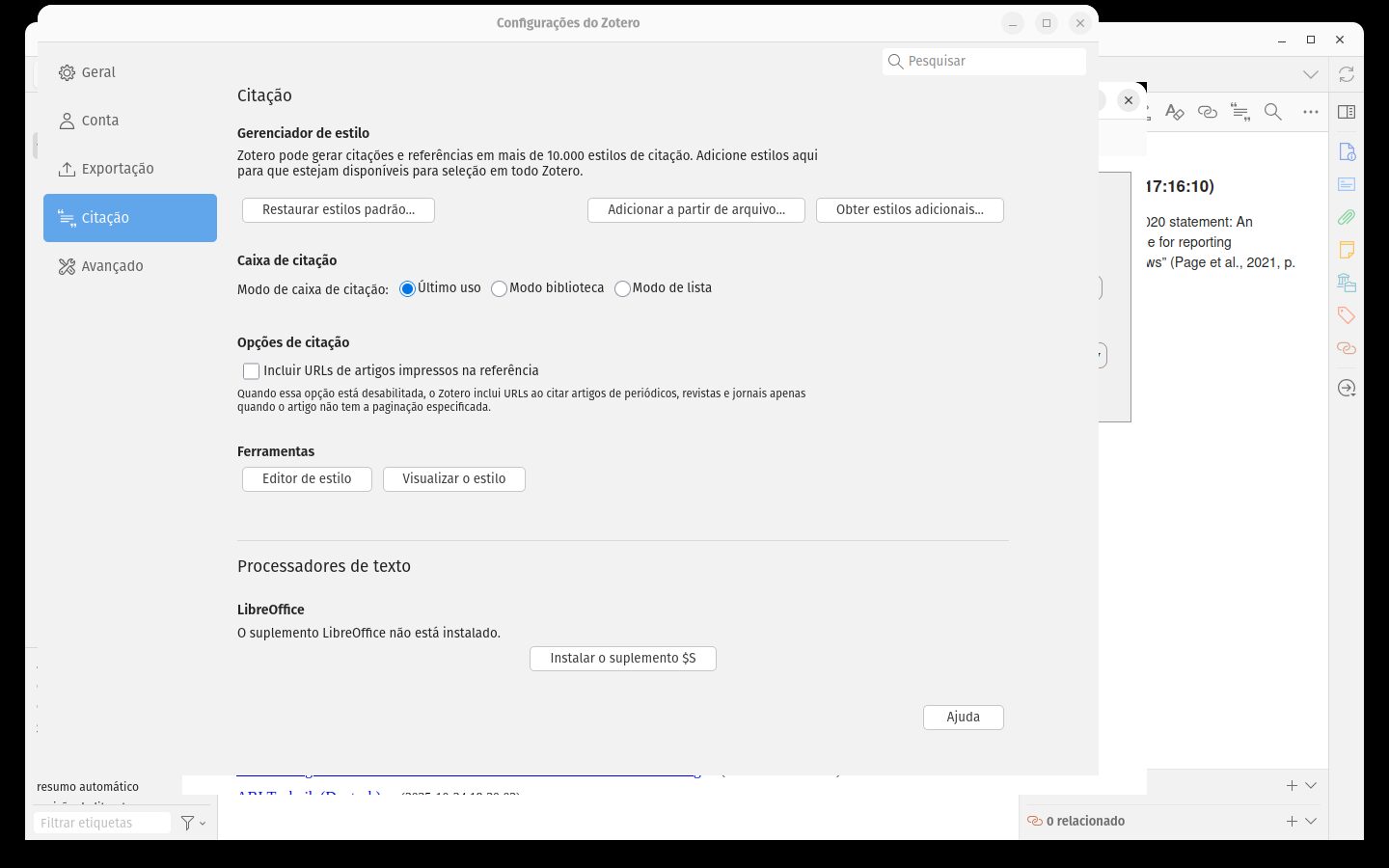 Janela Obter estilos adicionais com a busca ABNT