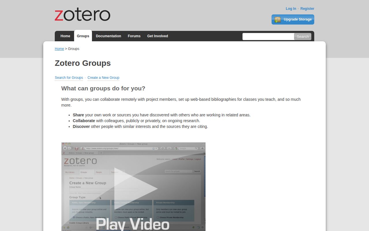 Página de criação de grupo em zotero.org